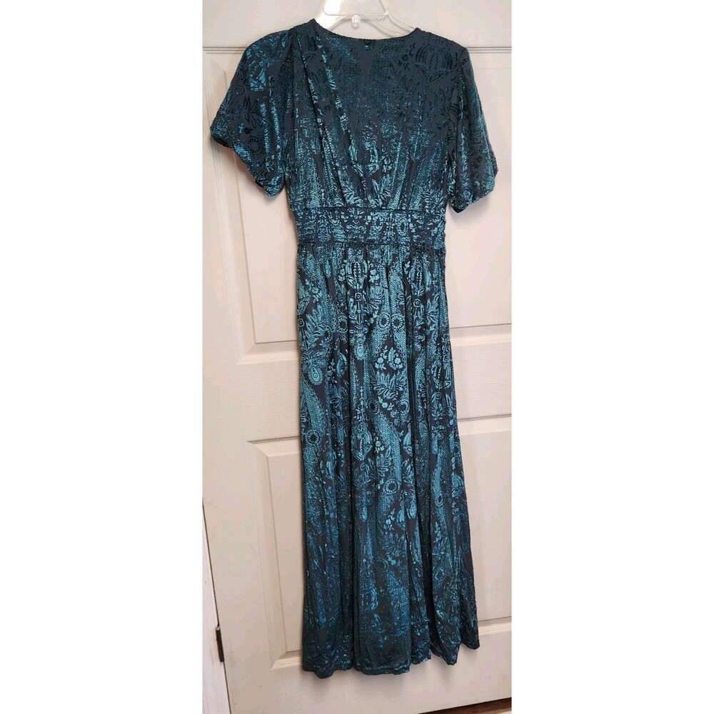 Baltic Born Leslie Embossed Velvet Maxi Emerald Size L Dress Short Sleeve NWT - Picture 8 of 14